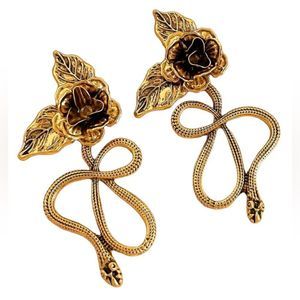 Zara Gold Snake and Rose Earrings